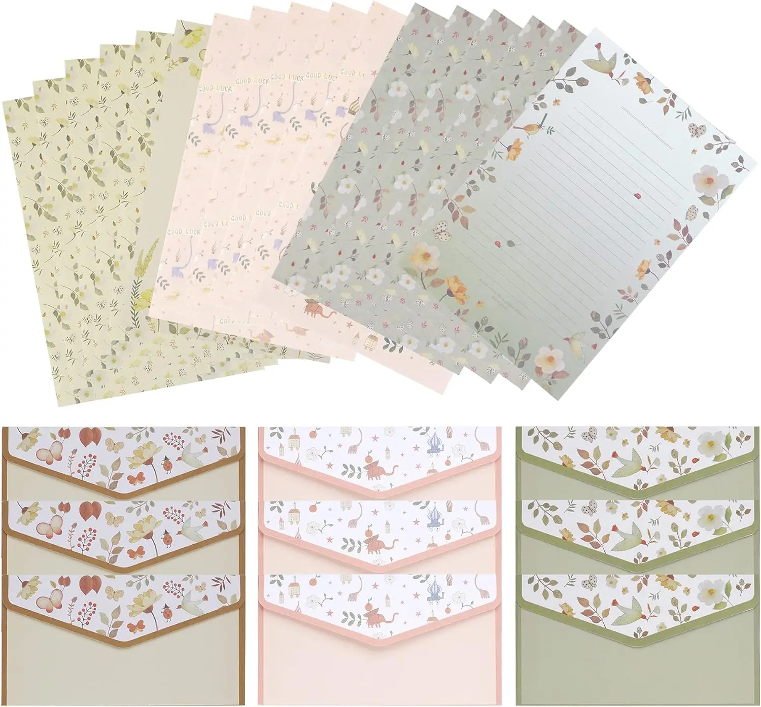 27Pcs Stationery Paper and Envelopes Set, Floral Stationery Set | 18Pcs Lined Writing Paper, 9Pcs Matching Envelopes, Vintage Floral Design, For Letters Gifts Wedding Invitations Wishes