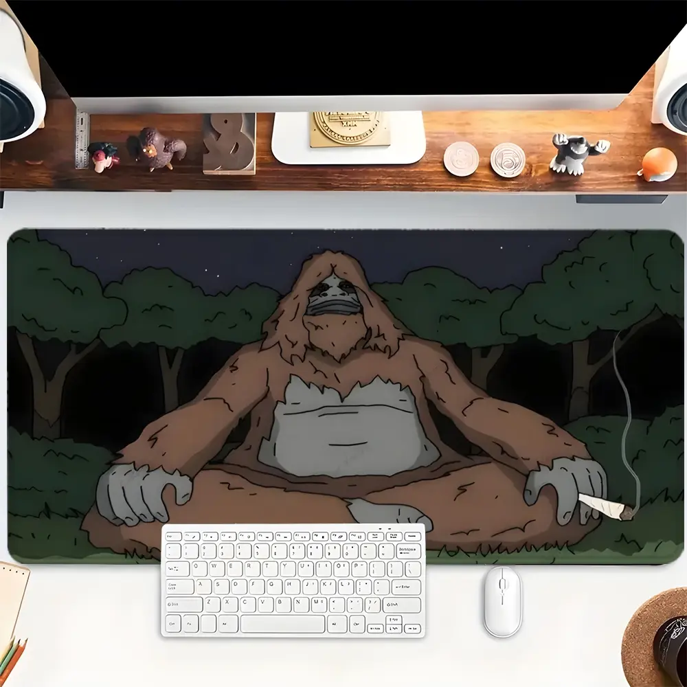 Funny Sasquatch Mouse Pad Cartoon Desk Mat XL Office Desk Accessories Decor- Multicolor Non-Slip Stitched Edge Computer Mat 35.4x15.7 Inches Rubber Base Keyboard Pad for Home, Gaming, Office Desk Supplies, Durable and Spill-Resistant