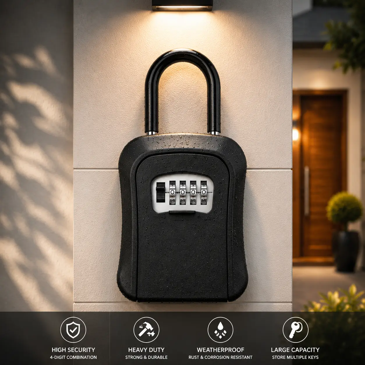 Portable Key Lock Box with Resettable Code, Heavy Duty Anti-Theft Wall Mounted Safe for Outside House Keys, Spare Key Storage for Apartment, Home & Real Estate