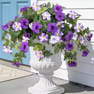 Outdoor Artificial Flowers, 2 Pack Faux Petunias UV Resistant, No Fade Fake Plants for Porch, Garden, Balcony, Yard & Home Decor, Realistic Silk Flowers