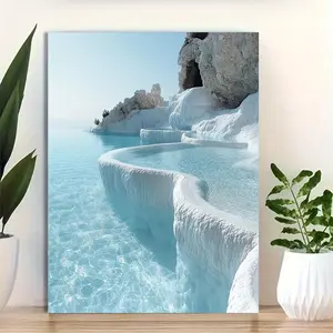 [2D Flat] 1pc, With Frame, 12x16inch Pamukkale Hot Springs Canvas Wall Art Print - Natural Travertine Pools Decor for Home Office-G5021SfaA199	