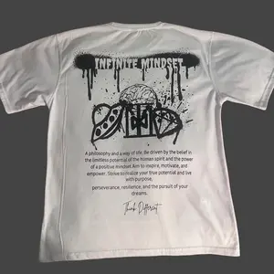 INFINITE MINDSET UFO Graphic Tee - Think Different Design on White T-Shirt Oversized Fit 200 GSM Fabric DTF Printing Cotton Menswear Overall Tshirt Streetwear Top Casual Man