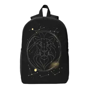 Leo Constellation Backpack for School, Zodiac Lion Star Line Art Backpack, Black Lightweight Casual Backpack for Teens Boys Girls, Astrology Astronomy Starry Sky Laptop Book Bag