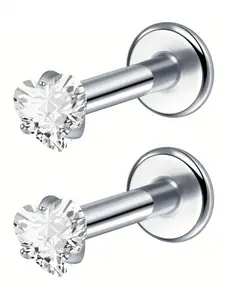 Heart Cz Nose Studs, 2pcs 16g Internally Threaded Nose Stud Earrings, Flat Back Heart Cz, Helix Cartilage Tragus Conch Labret Medusa Monroe Piercing Jewelry Stainless Steel Material