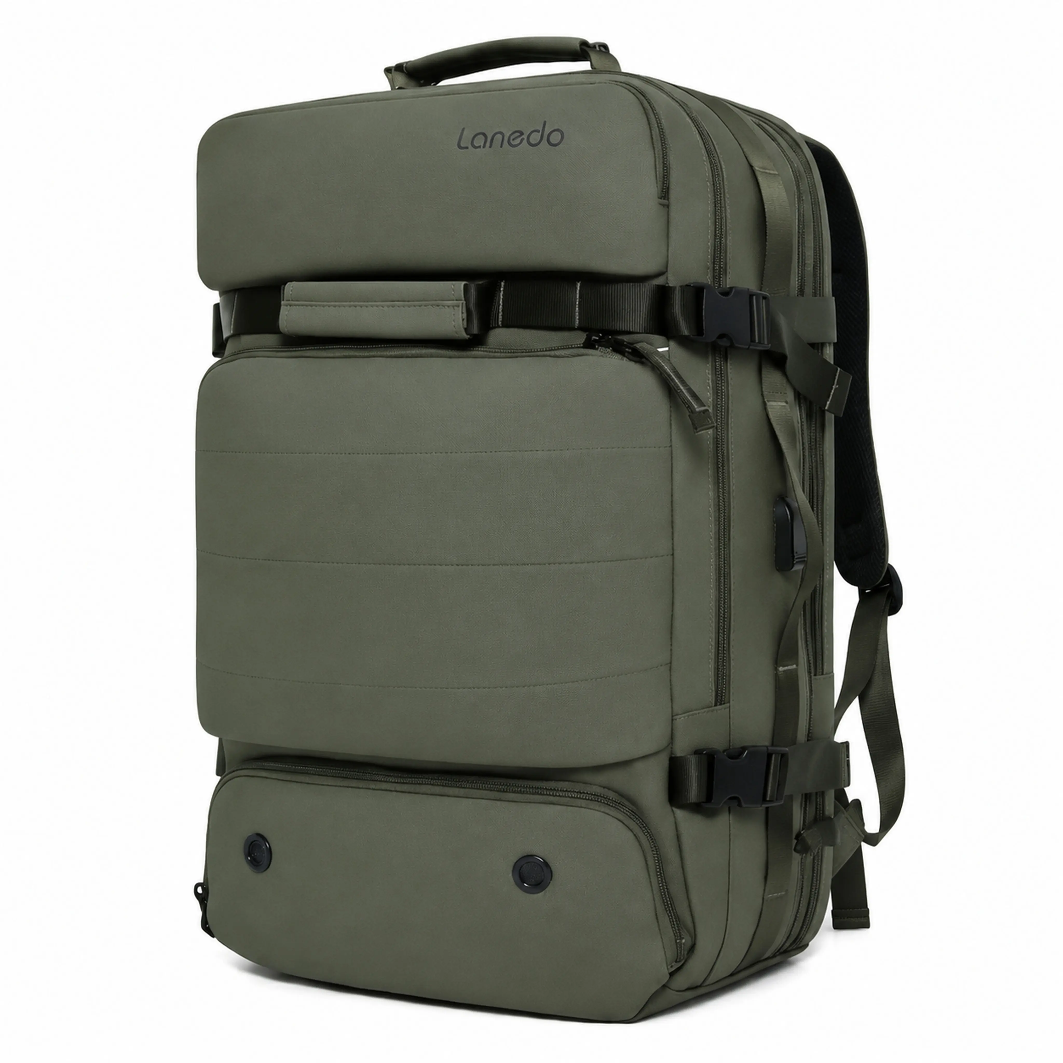Lanedо Expandable Large Capacity Travel Backpack, Multi Compartment Business Carry-on Rucksack, Water Resistant Weekend Overnight Luggage Bag with External Buckle Straps