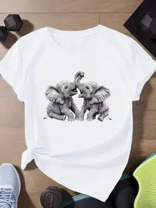 elephants playfully Women's Plus Size Sports Short Sleeve T-Shirt