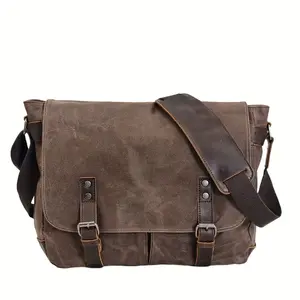 Mens Waxed Canvas Messenger Bag with Magnetic Closure Adjustable Strap for 13 3 MacBook Pro Air 14 Laptop Travel Accessories Crossbody Tote Handbag Unique Everyday Purse