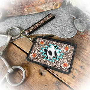 Western Nation Tooled Leather & Cowhide Card Holder