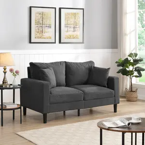 57 " High Resilience Loveseat Sofa, Wooden Frame 2 Seat Sofa, Comfy , Small Space Saving Modern Upholstered Sofa, Living Room Bedroom Apartment Small Space ,Dark gray    RR