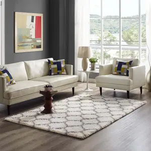 Modway Solvea Moroccan Trellis 5x8 Shag Area Rug in Ivory and Gray