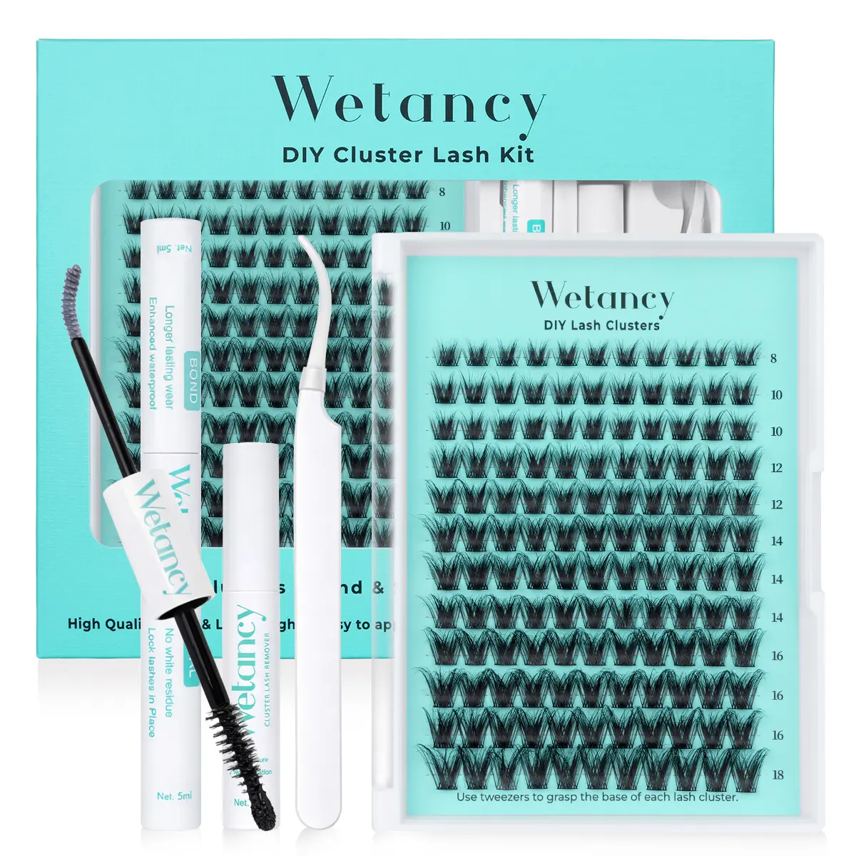 Wetancy Nova Lash Extension Kit - Manga Cluster Lashes with Waterproof Long-Lasting Bond, Soft Fluffy Lashes for Beginners