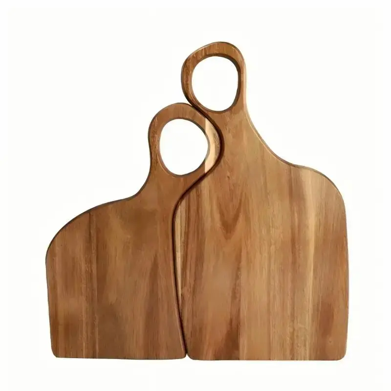Set of 2 Teak Wood Cutting Boards, Handmade Real Wood Kitchen Chopping Blocks, Durable Food Processing Tools with Natural Finish, Cooking Cutting Board, Wooden Chopping Board