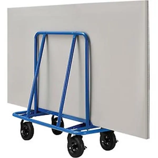 Global Industries 800258 Heavy Duty Drywall Sheet Rock Cart - 8 in. Steel Frame, 2400lb Capacity, 97.44lb Weight, Angled Deck, Flat Free Tires, Brake Caster, Blue, Locking KD Unit, for Drywall Move & Indoor Use
