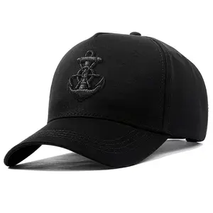 1 Men'S Elegant Polyester Baseball Cap with Anchor Design - Black, Adjustable Fit for Outdoor Activities, Casual Wear, and Sports