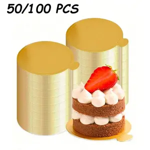 50/100PCS  Mini Cake Liners, Bakeware, Round Mousse Dessert Trays, Oil-Resistant Durable Paper Trays, Easy Grip Handles, Perfect for Parties
