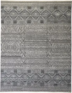 HomeRoots 512568 10 x 13 ft. Gray Ivory & Blue Geometric Hand Knotted Rectangle Area Rug