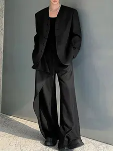 INCERUN Men's Solid Color Long Sleeve Casual Blazer Jacket + Pants Set, Spring & Fall Office Wear, Daily Commute