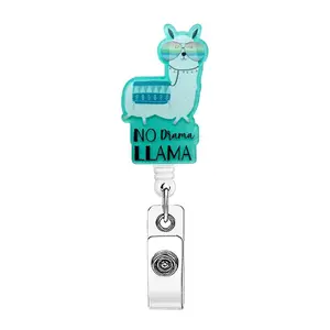 Cute Alpaca Design Badge Holder, 1 Count Retractable Badge Reel, Creative ID Card Holder for Students, Office Staff, Doctors, Nurses, Teachers