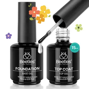 Beetles 2 Pcs 15ml No Wipe Gel Top Coat and Base Coat Set - Shine Finish and Long Lasting, Soak Off LED Nail Lamp Gel Base Top Coat Finish Nail Art Design Manicure Gifts for Women