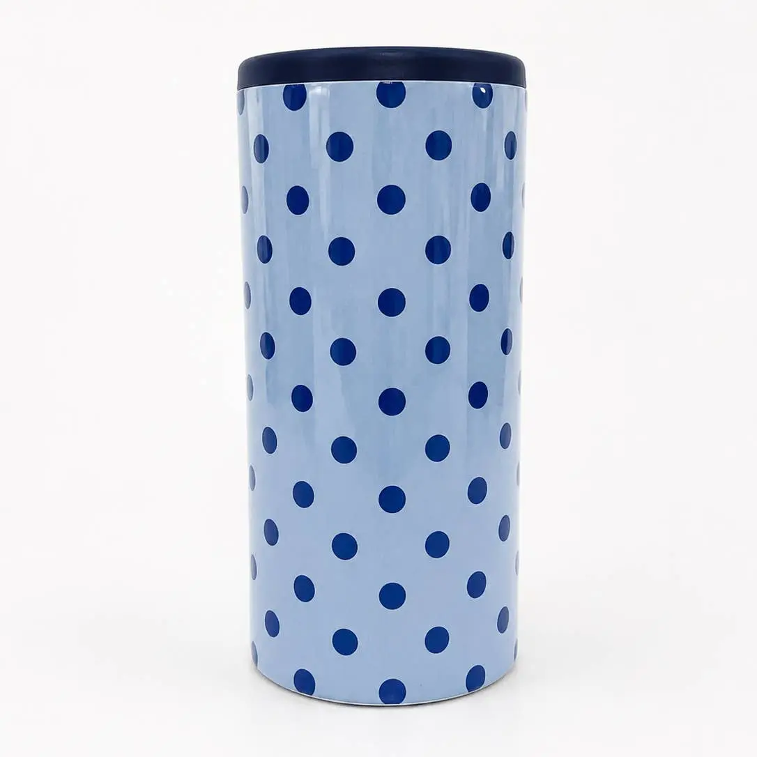 Blue Polka Dot Slim Can Coozie