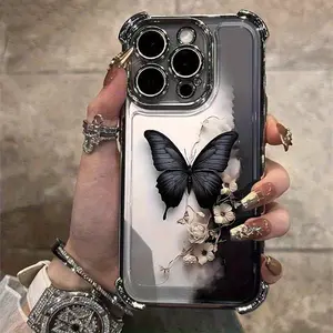 Personalized Cute Butterfly Pattern Four Corners Shockproof Phone Case for Apple Phone 14/15 Phone Case 17 17Pro 17Air 17Promax 11 12 12Pro 12Pm 13 13P 13Promax 14 14Pro 14Promax 14Plus 15 15Pro 15Plus 15Pm 16 16Pro 16Plus 16Promax Phone Case, Suitable fo