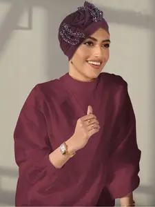 Elegant Vintage Bowknot Headscarf Cap Turban Hijab, Rhinestone Detail, Perfect for Evening Parties, Retro Style Women's Accessory