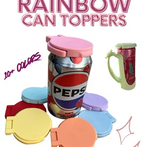 Rainbow Can Toppers Reusable Soda Pop & Seltzer Lids 10+ Colors for Fun Coquette Pastel Practical Use Spill Proof Fresh Keeping Cup Lid Drink Protectors Drinkware Bottles Tumbler