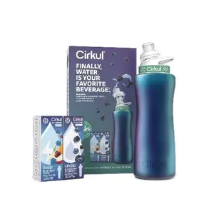 Cirkul 32oz Chameleon Stainless Steel Starter Kit with Chameleon Cirkul Lid 2.0 & 2 Flavor Cartridges Blackberry Blueberry Berry Blue Punch