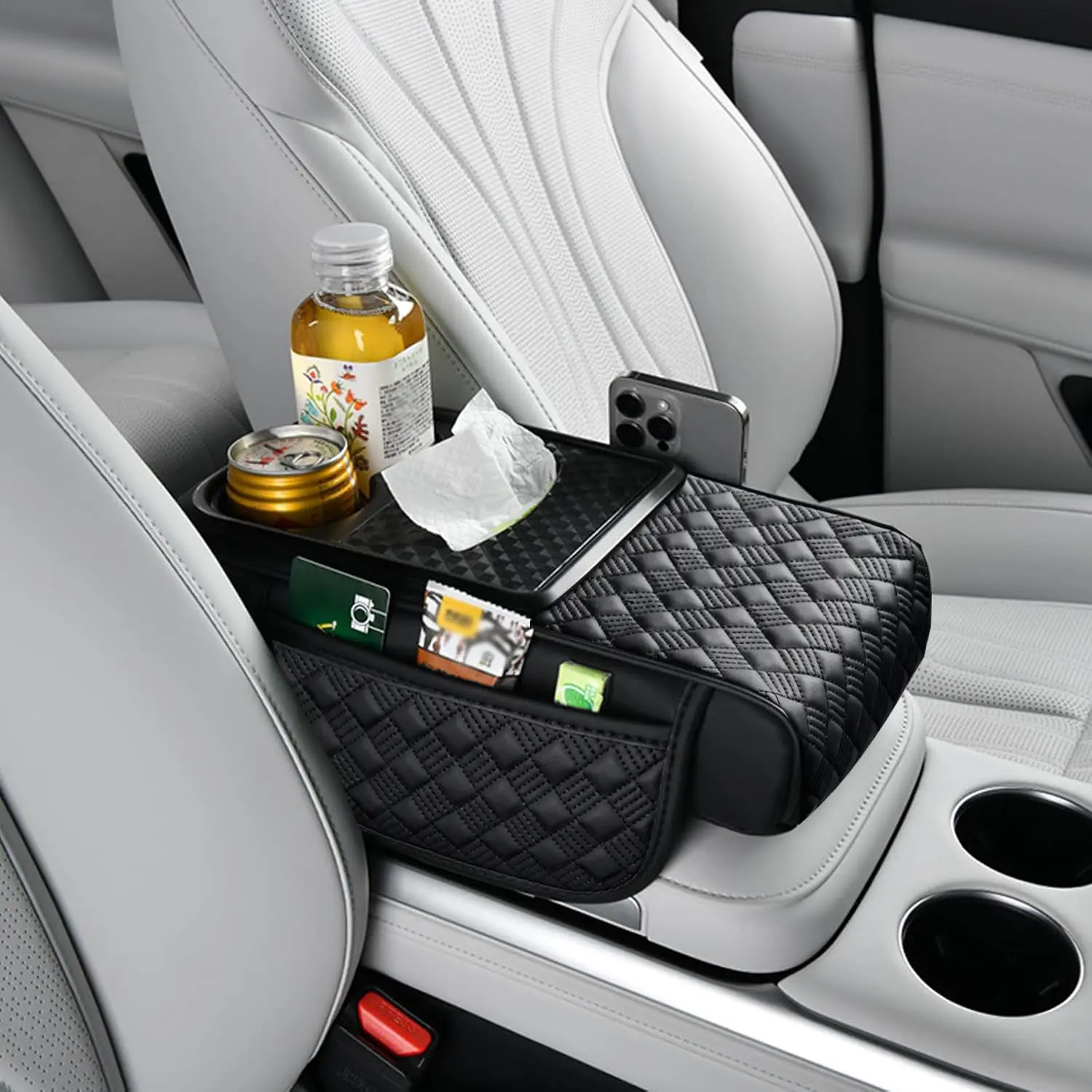 Arm Rest Cover for Car,Multi-Functional Car Armrest Storage Box With Tissue Box,Center Console Cup Holder,Phone Holder,Height Increasing Cars Center Console Organizer