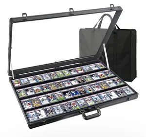Card Display Case Aluminum Trade Show Display Case Large Portable Trading with Lock for Collectibles, Sports Cards. 34IN x 22IN - Black