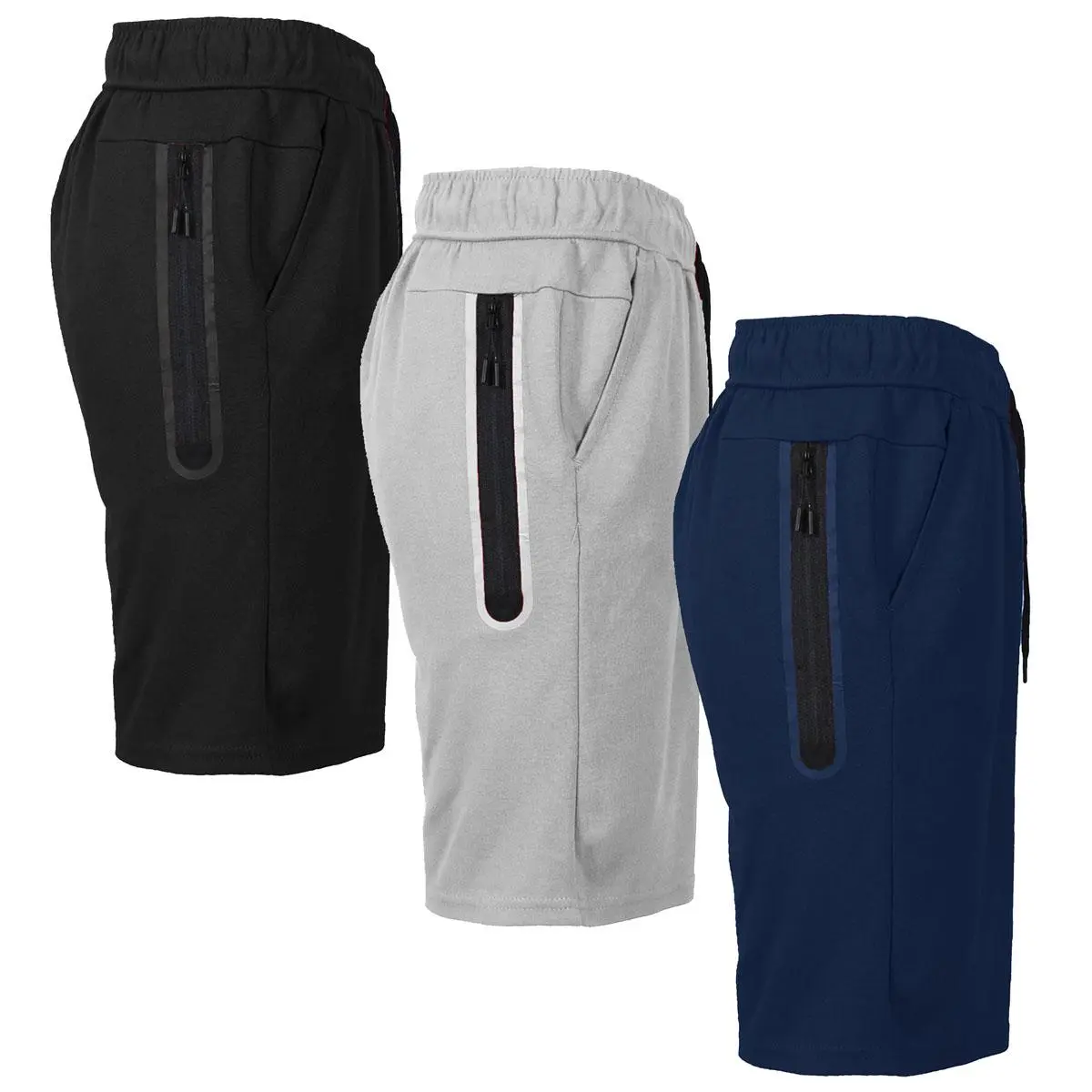 (3 Pack-Black Zipper) Black - Heather Grey - Navy