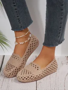 Women's Summer Breathable Soft Sole Rubber Non-Slip Nurse Shoes, Outdoor Wear Plastic Beach Sandals, Plain PU Upper, Flat Casual Flip Flops