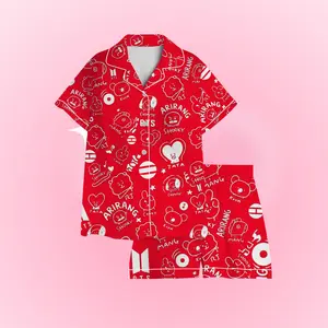 Cartoon Print Pajama Set – Cute Kawaii Short Sleeve Shirt & Shorts Outfit for Women, Soft Summer Loungewear, Lightweight Sleepwear Set
