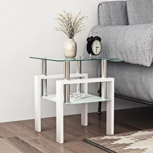 Modern 2-Tier Tempered Glass End Table, Square Side Table for Living Room & Bedroom, Multi-Color Options