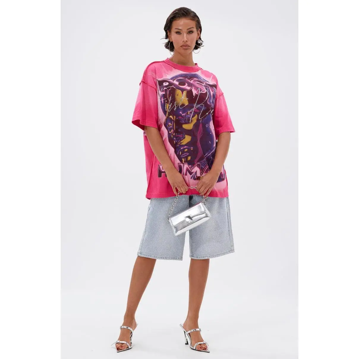 FIRST ROW POST HUMAN OVERSIZED GRAPHIC TEE IN PINK - TikTok Shop