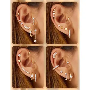 Women's 20G Surgical Steel Helix Piercing Set - Flat Cartilage Studs, Hoop Earrings for Daith, Tragus, Conch