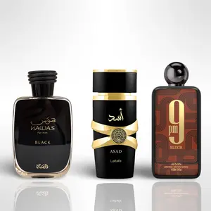 Lattafa Fragrance Gift Multi-Pack - Afnan 9PM Elixir, Hawas Black, Asad Sweet Spice Scents, 3.4oz (100ML)