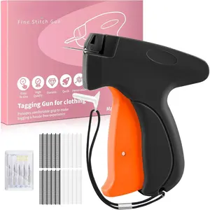 Stitch Gun for Clothes - Handheld Stitch Gun Quick Clothing Fixer - Tagging Gun - Includes 6 Needle, 1000 Black Fasteners & 1000 White Fasteners (Black/Orange)