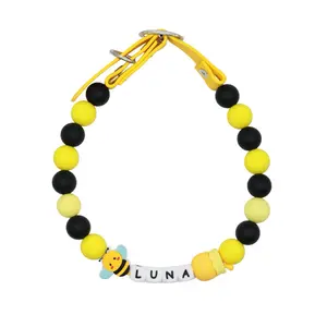 Custom Beaded Name Bee Collar for Dogs-Spring Small,Medium and Large Pets-Adjustable Handmade in the USA-Personalized Yellow and Cute Bead Colors