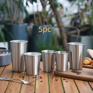 5pcs Stainless Steel Cups, Unbreakable Stackable Pint Glasses, 304 Stainless Steel, Hand Wash, Ideal for Cocktails & Beer, Travel Drinkware