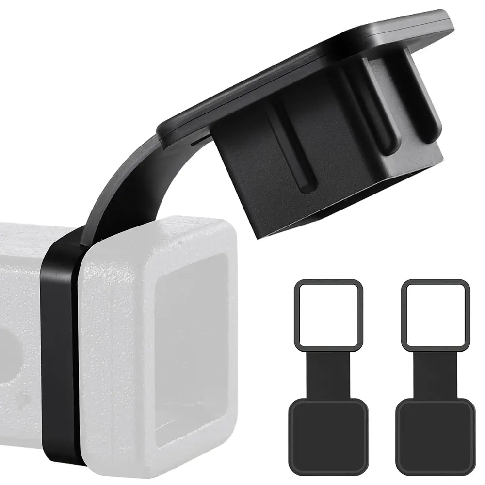2PCS Black Rubber Trailer Tow Tube Plug Caps with Rubber Strap, Car Exterior Accessories for 2in Vehicle Receivers, Car Wash, Hitch Protection, Mudproof Seal, Easy Installation, Durable & Stable