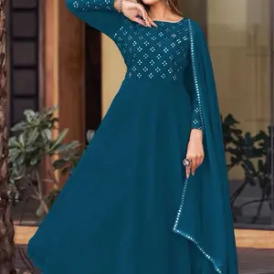 Georgette Anarkali Style Dupatta with Mirror Work and Resham Readymade 3pcs Suit for Special Occasions