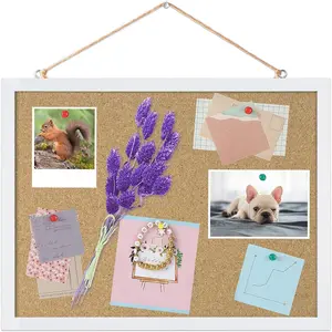 FEBSNOW Cork Board Bulletin Board 15.7 x 12 Inches with Rectangle White Frame Hanging Pin for Office Home Message Board or Vision Board Decoration