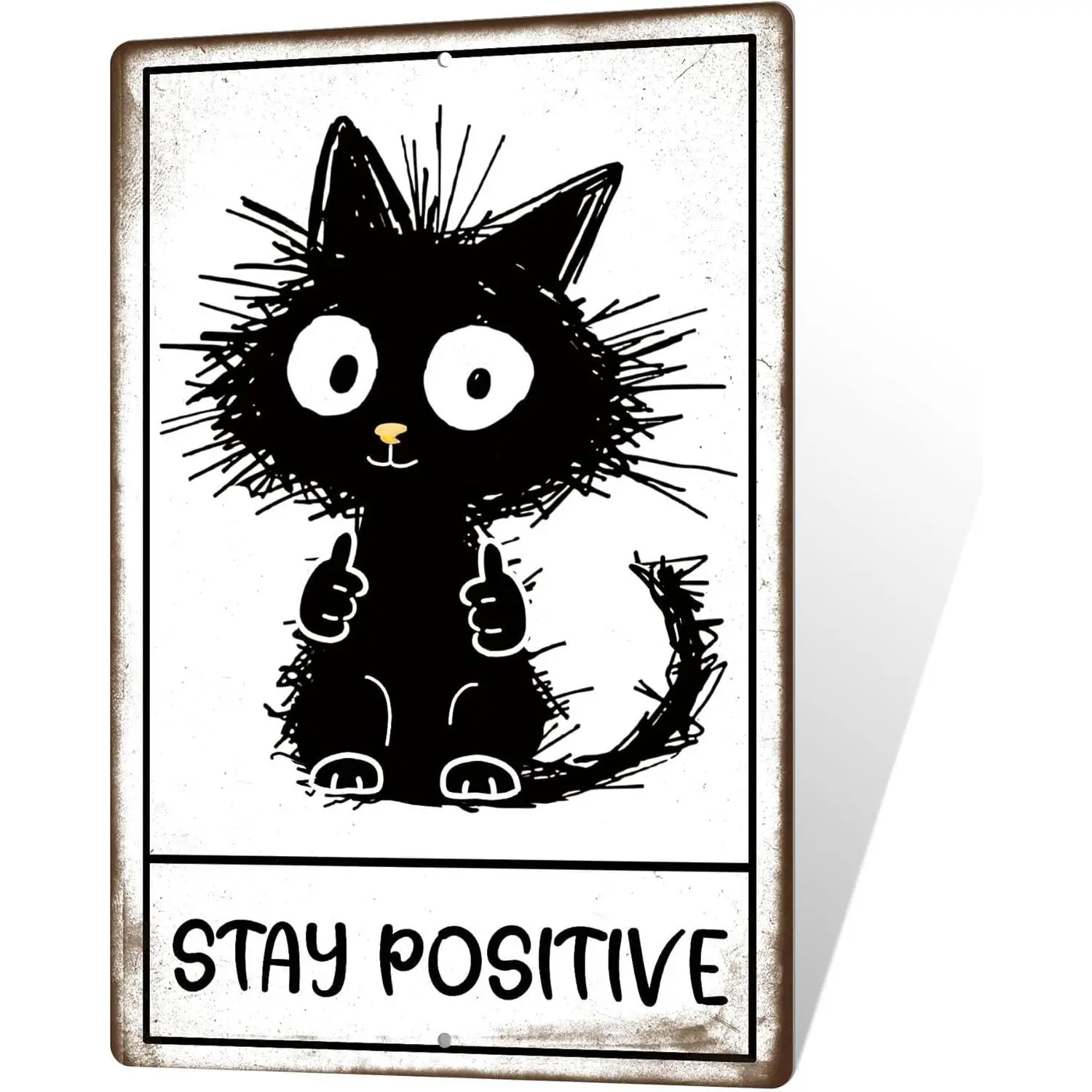 Putuo Decor Black Cat Funny Signs Stay Positive Tin Sign Black Cat Decor Funny Retro Positive Sign for Home Office Apartment Living Room Bedroom 8x12 Inches