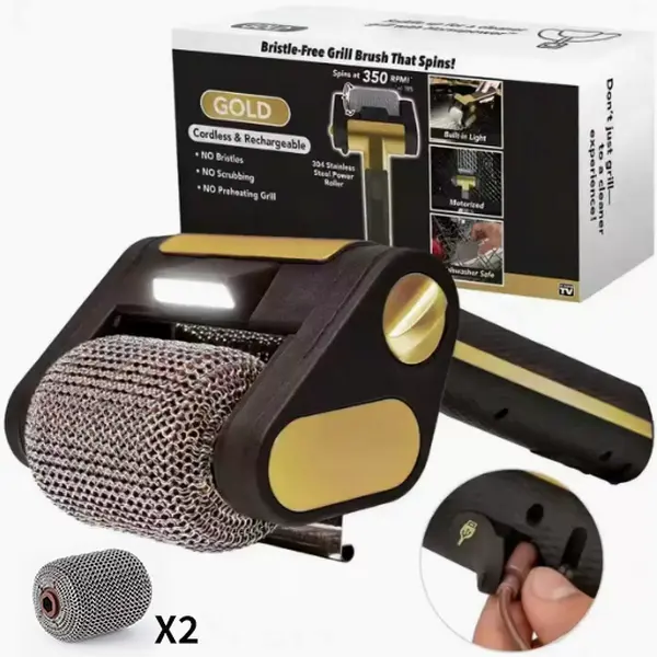 Electric BBQ Grill Brush, Bristle Free, Fast Clean, Cordless Rechargeable, 2 Replacement Cleaning Brushes, Barbecue Utensils for Removes Rust & Grease, Barbecue Accessory for All Grill Types, Grill Season 2026
