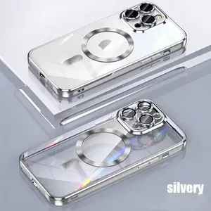 Clear Electroplated MagSafe Phone Case for iPhone 11 12 13 14 15 16 17 Pro Max Plus Air, Soft Shockproof Magnetic Protective Cover with Camera Lens Protection