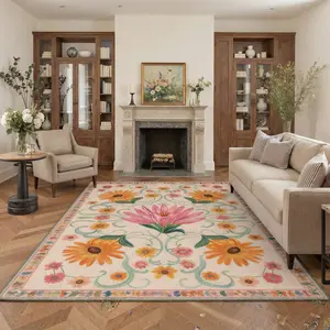 【Deals For You Days】GENIMO Area Rug – Machine Washable, Pet Friendly, Non-Slip Floor Rug, Soft Home Carpet, Ideal Living Room, Bedroom, Kitchen, Hallway Decor ,ARF2628-LOTUS