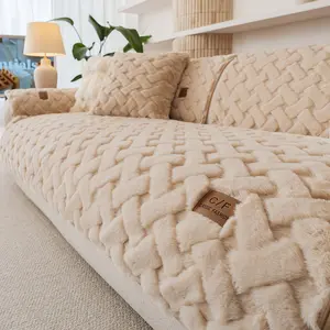1pc Braided - Patterned Faux Fur Sofa Cover Set, Fabric Cover Set, Ultra - Soft Plush Couch Protector with Label Detail, Ideal for Cozy Living Room Decor