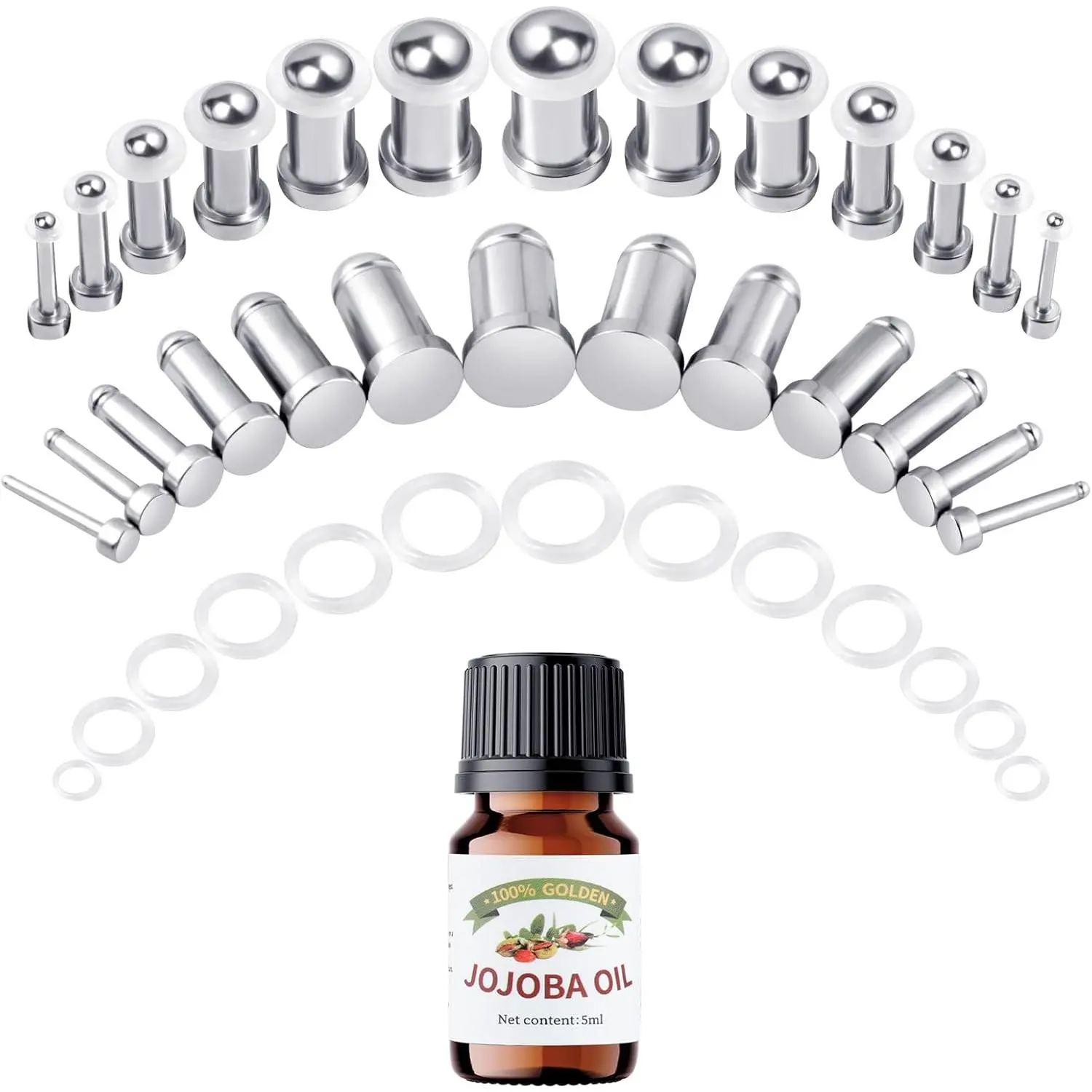 12-26Pcs Ear Stretching Kit 1-7mm/7.5-12mm Plugs for Ears Gauges with O-Rings Stainless Steel Gauge Stretching Kit with Aftercare Jojoba Oil Ear Expander Body Piercing Jewelry for Women Men