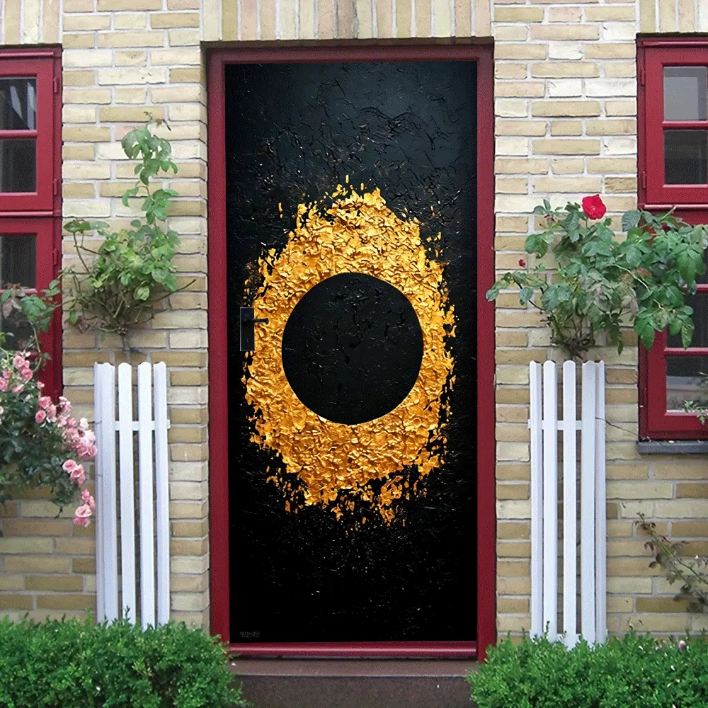 2pcs Luxury Black Gold Relief Wall Sticker Modern Minimalist Living Room Decorative Mural Self Adhesive Removable Background Wall Decal Creative Circular Art Wall Ornament Home Wall Renovation